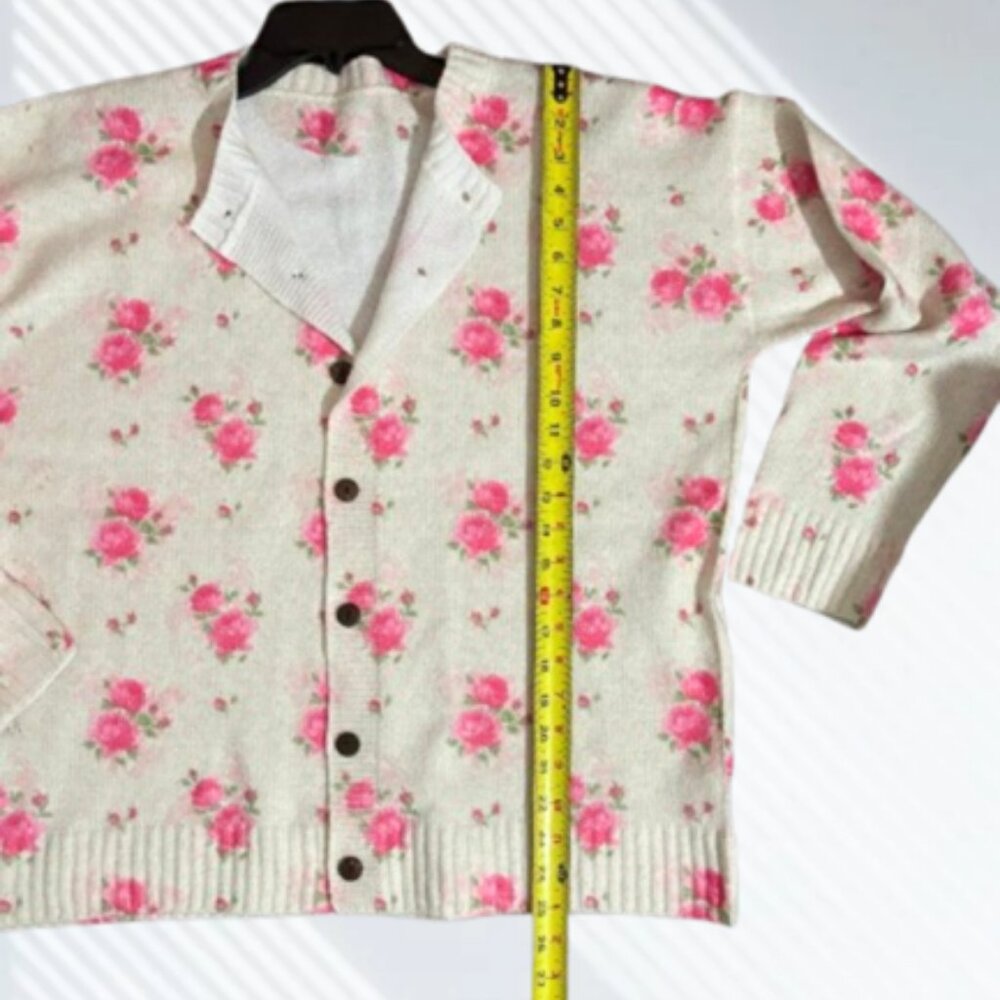 NWOT Gorgeous Pink Rose Floral Print Knit Cardigan Sweater Layering Size 2XL - Picture 10 of 13